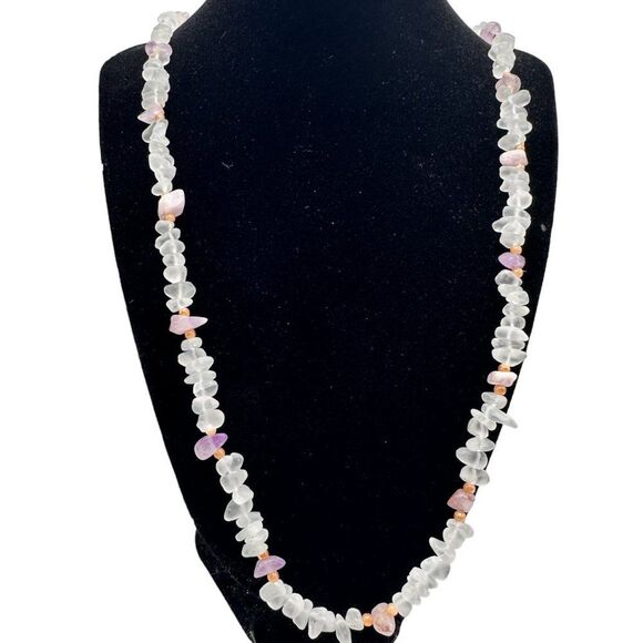 Vintage Sea Glass and Amethyst Beaded Long Necklace 31 Inch - Picture 3 of 3